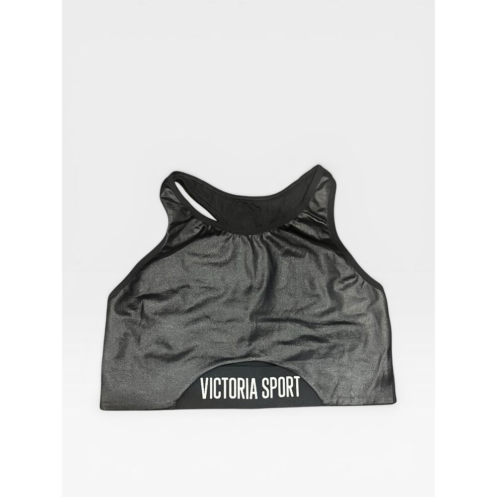 Victoria Sport "The Player" Racerback Sports Bra - Black Shiny Metallic Cutout M - Picture 2 of 6